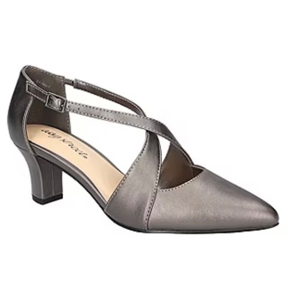 Easy‎ Street Elegance Women's Round Closed Toe Block Heel Pumps Pewter in Color.